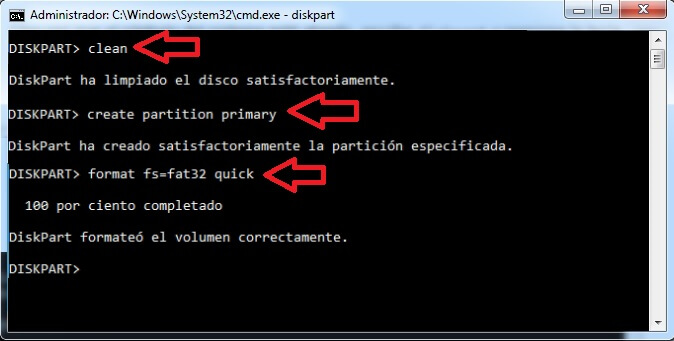 format fs=fat32 quick usb desde cmd